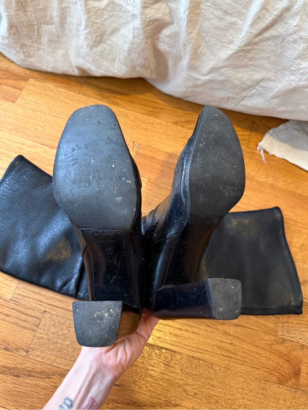 Prada Black Leather Knee-High Heeled Boot - Picture 8 of 11